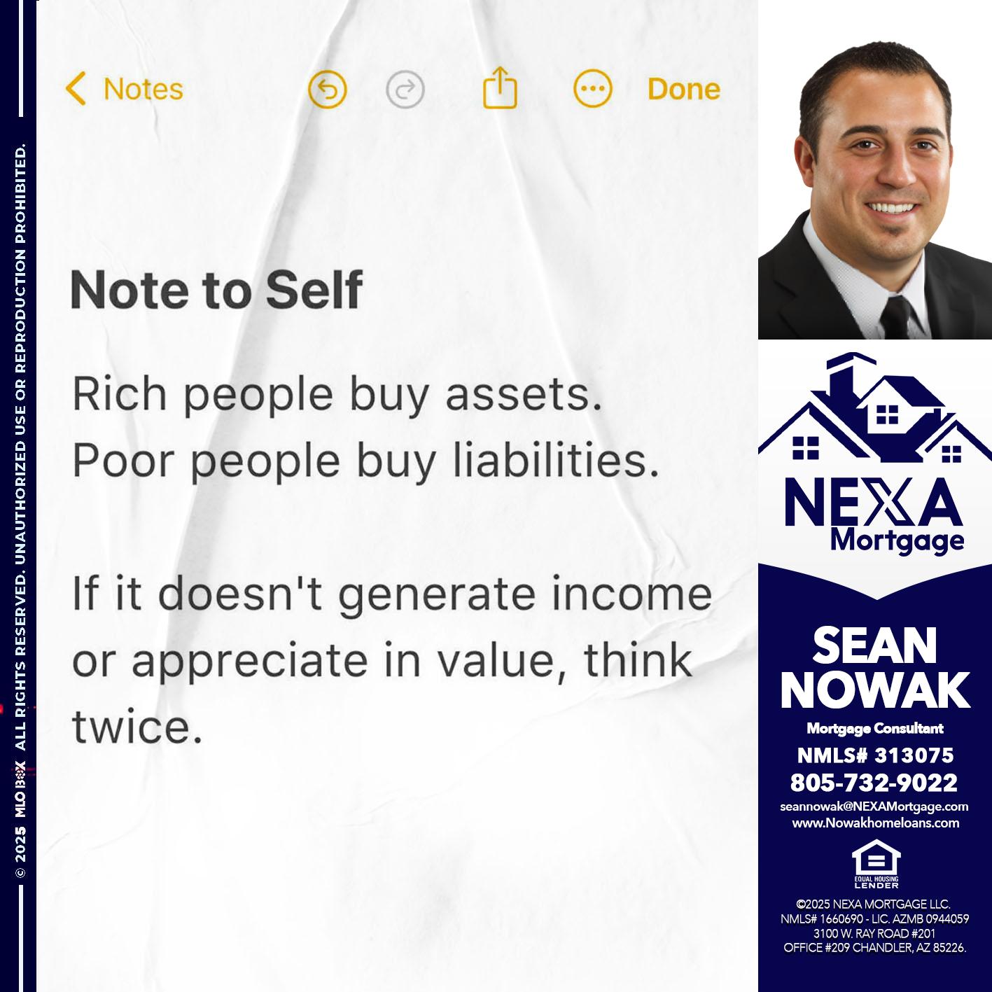 NOTE TO SELF - Sean Nowak -Mortgage Consultant