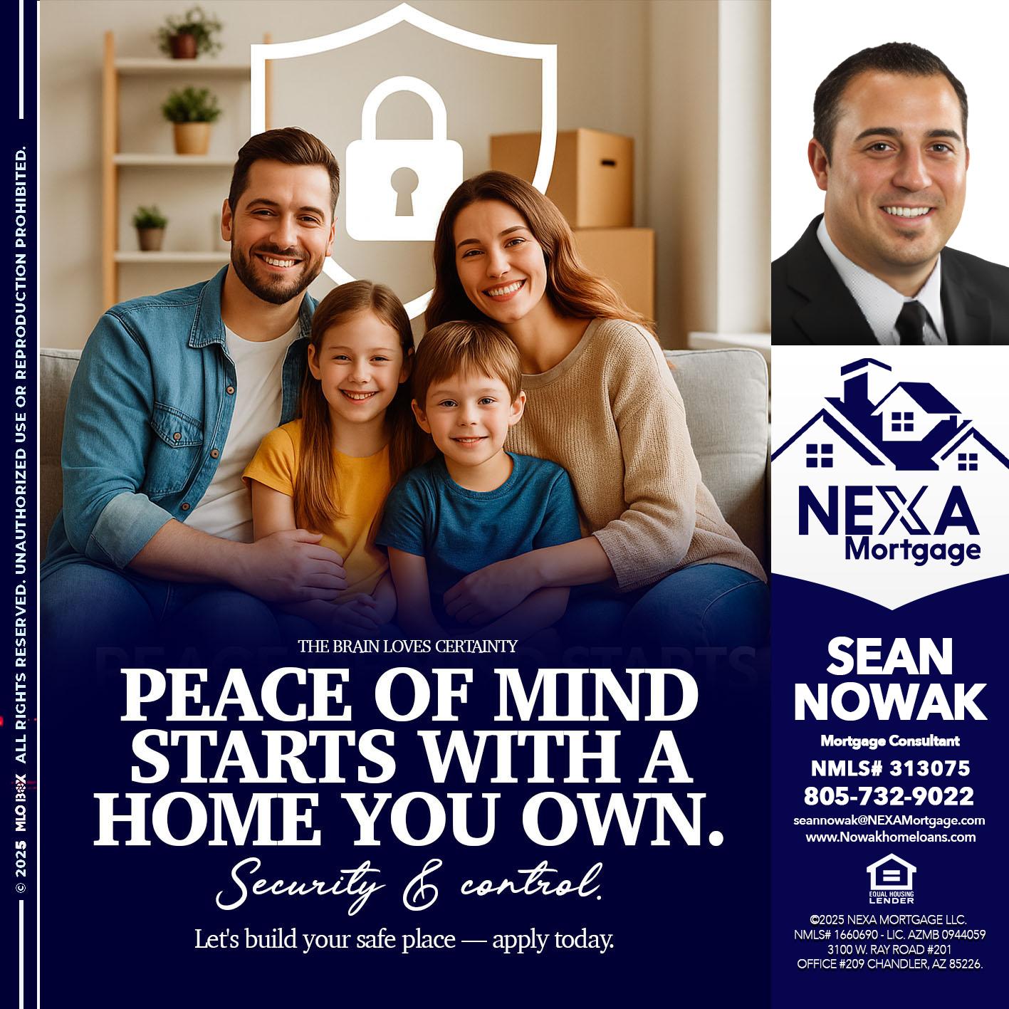 peace of mind - Sean Nowak -Mortgage Consultant