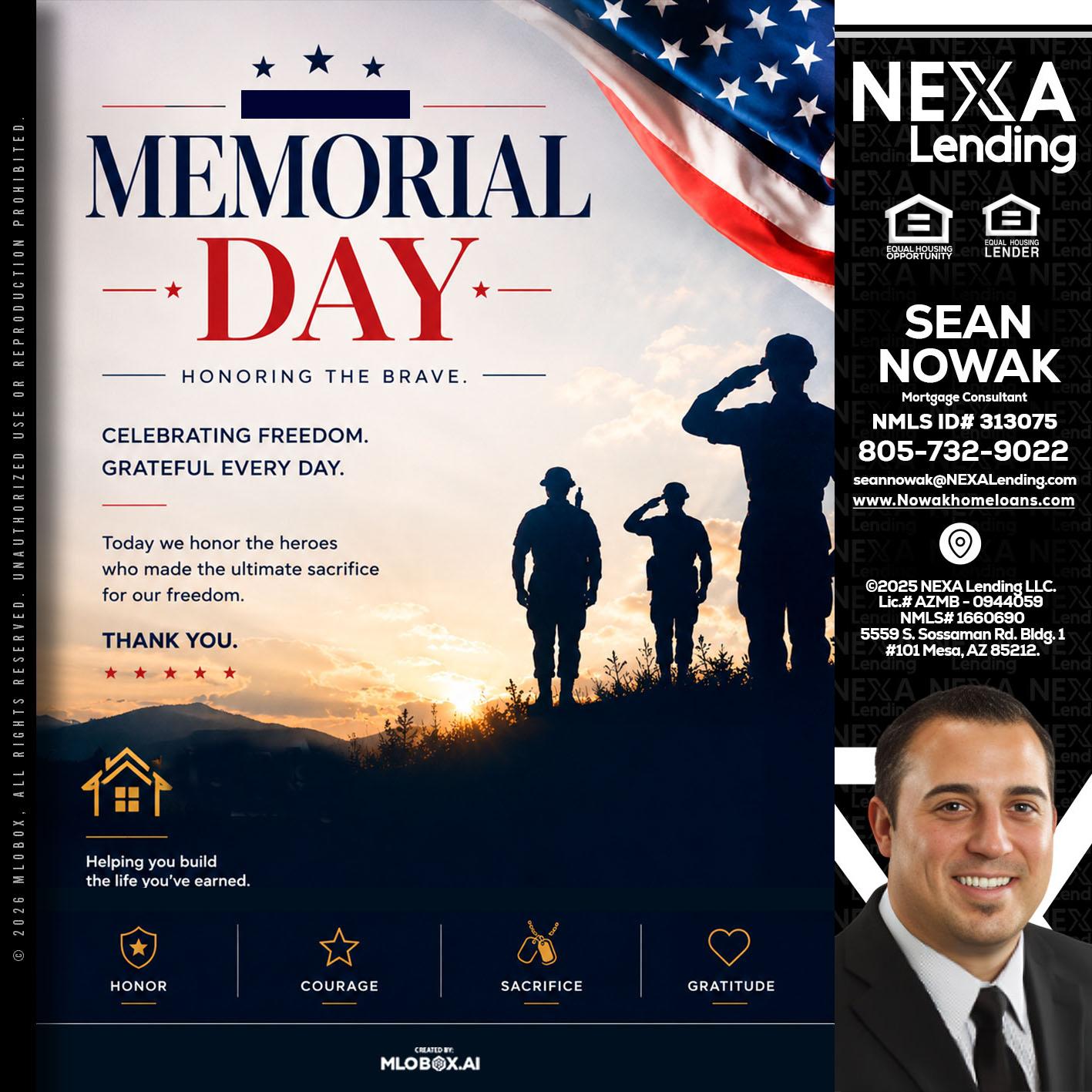 MEMORIAL DAY - Sean Nowak -Mortgage Consultant